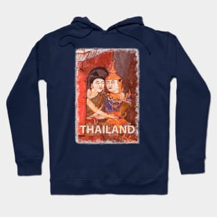 Antique Thai colorful temple mural of a young couple embracing in traditional period ceremonial clothing Hoodie